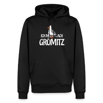 Ich muss nach Grömitz - Männer Premium Bio Hoodie - Schwarz - Vorne - Nico (187cm)