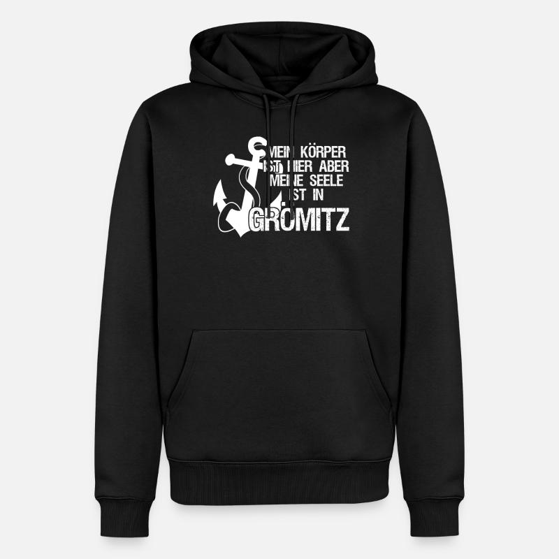 Grömitz Spruch mit Anker - Männer Premium Bio Hoodie - Schwarz