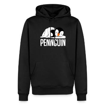 Müder Pinguin schläft im Bett - Männer Premium Bio Hoodie - Schwarz - Vorne - Nico (187cm)