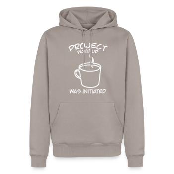 Kaffee Büro Morgenmuffel Aufwachen - Männer Premium Bio Hoodie - Taupe - Vorne - Nico (187cm)