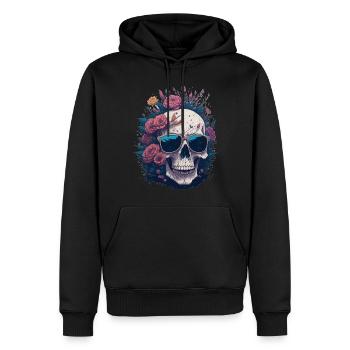 Flower Skull - Männer Premium Bio Hoodie - Schwarz - Vorne - Nico (187cm)