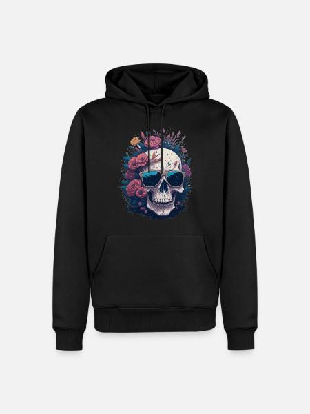 Flower Skull - Männer Premium Bio Hoodie - Schwarz