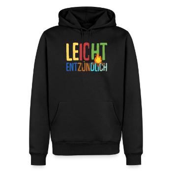 Leicht entzündlich mit Feuer - Männer Premium Bio Hoodie - Schwarz - Vorne - Nico (187cm)