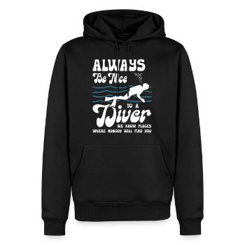 Always Be Nice To A Diver - Männer Premium Bio Hoodie - Schwarz - Vorne - Nico (187cm)