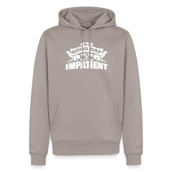 Impatience Patience Joke Impatient - Men’s Premium Organic Hoodie - taupe - Front - Nico (187cm)