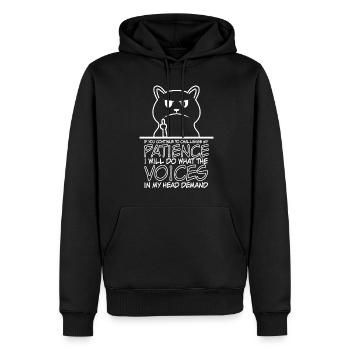 Chat impatient Impatience Patience - Sweat à capuche Premium bio Homme - noir - Devant - Nico (187cm)