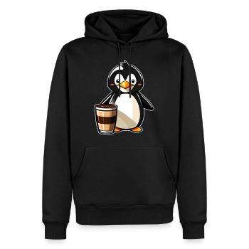 Niedlicher Pinguin mit Kaffee V - Männer Premium Bio Hoodie - Schwarz - Vorne - Nico (187cm)