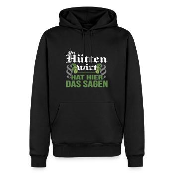 Hüttenwirt Berghütte Almwirtschaft almwiesn - Männer Premium Bio Hoodie - Schwarz - Vorne - Nico (187cm)