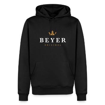 Beyer Original Family Logo - Men’s Premium Organic Hoodie - black - Front - Nico (187cm)
