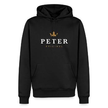 Logo original de la famille Peter - Sweat à capuche Premium bio Homme - noir - Devant - Nico (187cm)