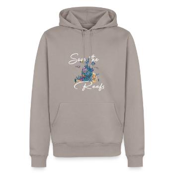 SAVE THE REEFS - Männer Premium Bio Hoodie - Taupe - Vorne - Nico (187cm)