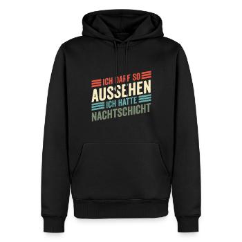Nachtschicht, Schichtdienst, Nachtdienst, Funshirt - Männer Premium Bio Hoodie - Schwarz - Vorne - Nico (187cm)