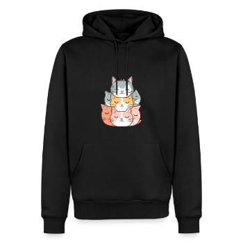 Katze - Kawaii Style - Männer Premium Bio Hoodie - Schwarz - Vorne - Nico (187cm)