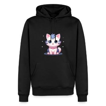 Katze - Kawaii Style - Männer Premium Bio Hoodie - Schwarz - Vorne - Nico (187cm)
