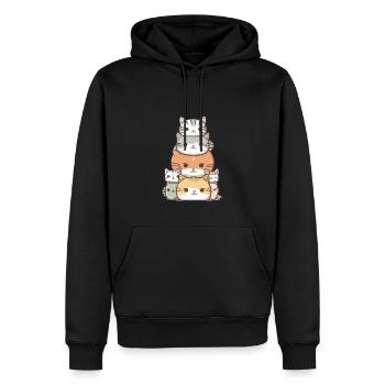 Katze - Kawaii Style - Männer Premium Bio Hoodie - Schwarz - Vorne - Nico (187cm)