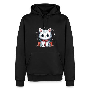 Design de Noël de chat - Style Kawaii - Sweat à capuche Premium bio Homme - noir - Devant - Nico (187cm)