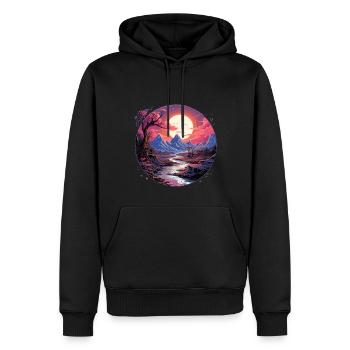 Paysage - Illustration - Sweat à capuche Premium bio Homme - noir - Devant - Nico (187cm)