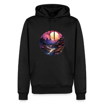 Paysage - Illustration - Sweat à capuche Premium bio Homme - noir - Devant - Nico (187cm)