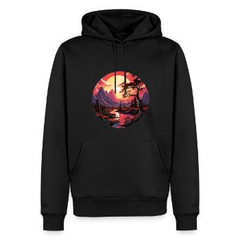 Paysage - Illustration - Sweat à capuche Premium bio Homme - noir - Devant - Nico (187cm)