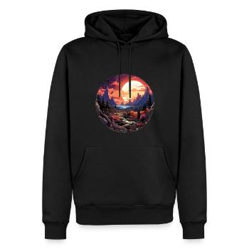 Paysage - Illustration - Sweat à capuche Premium bio Homme - noir - Devant - Nico (187cm)