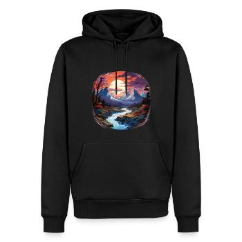 Paysage - Illustration - Sweat à capuche Premium bio Homme - noir - Devant - Nico (187cm)