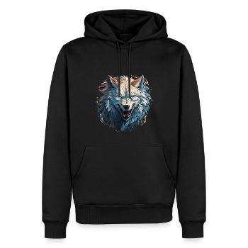Loup - Illustration - Sweat à capuche Premium bio Homme - noir - Devant - Nico (187cm)