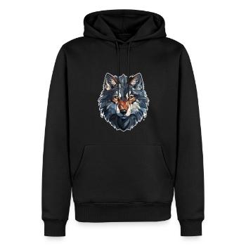 Wolf - Illustration - Männer Premium Bio Hoodie - Schwarz - Vorne - Nico (187cm)