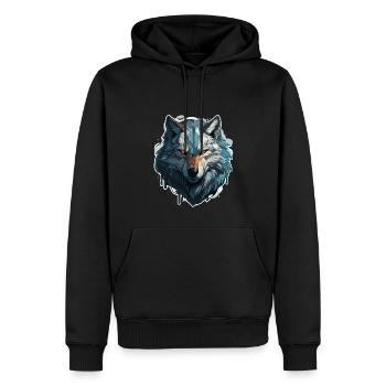 Wolf - Illustration - Männer Premium Bio Hoodie - Schwarz - Vorne - Nico (187cm)