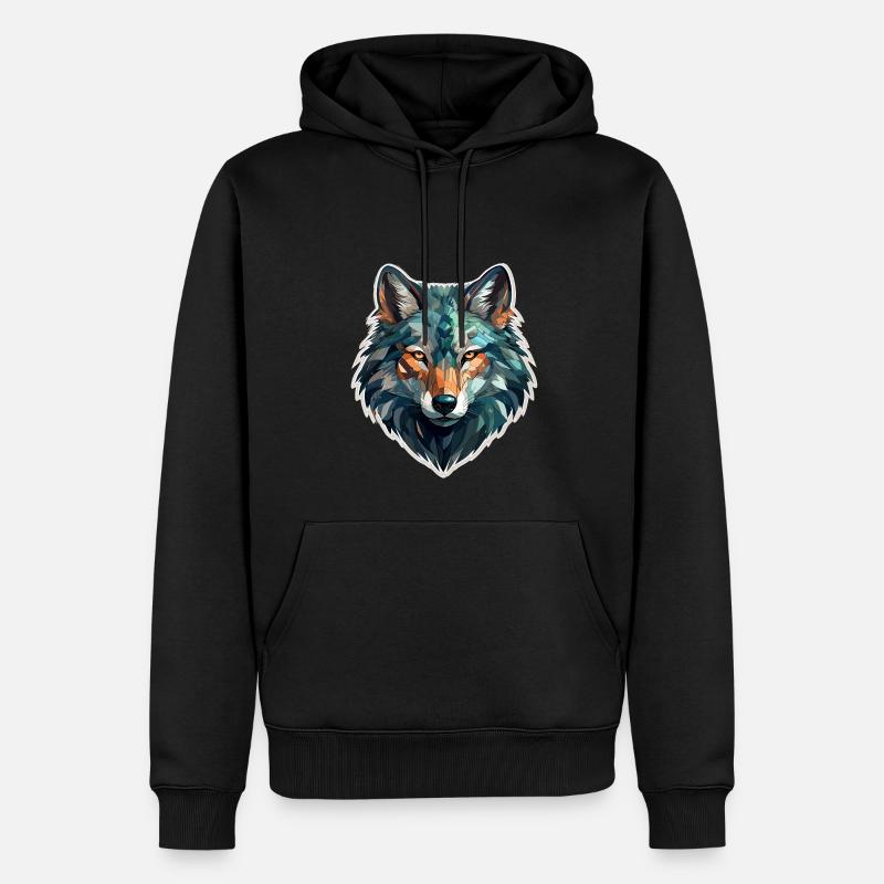 Wolf - Illustration - Männer Premium Bio Hoodie - Schwarz