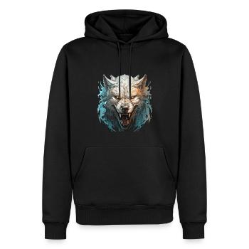 Wolf - Illustration - Männer Premium Bio Hoodie - Schwarz - Vorne - Nico (187cm)