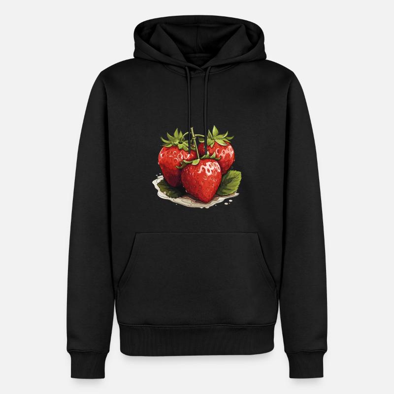 Fraise - illustration - Sweat à capuche Premium bio Homme - noir
