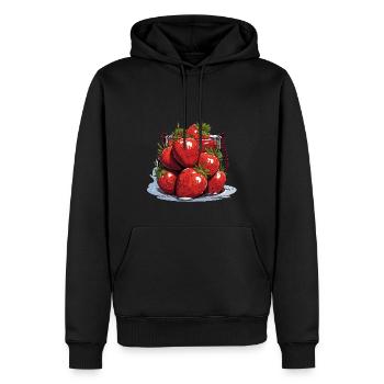 Fraise - illustration - Sweat à capuche Premium bio Homme - noir - Devant - Nico (187cm)
