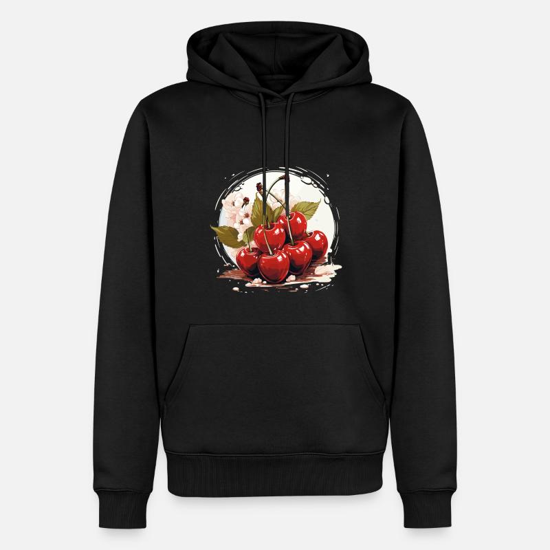 Kirsche - Illustration - Männer Premium Bio Hoodie - Schwarz