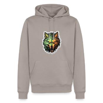 Wolf - Illustration - Männer Premium Bio Hoodie - Taupe - Vorne - Nico (187cm)