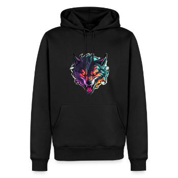 Wolf - Illustration - Männer Premium Bio Hoodie - Schwarz - Vorne - Nico (187cm)