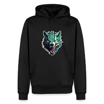Wolf - Illustration - Männer Premium Bio Hoodie - Schwarz - Vorne - Nico (187cm)