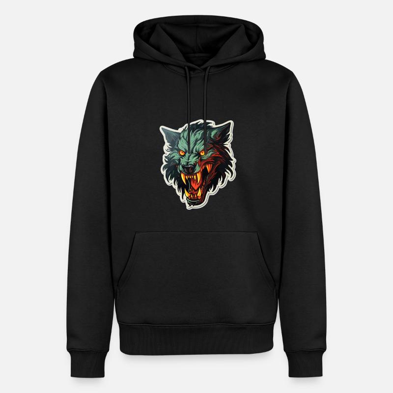 Loup - Illustration - Sweat à capuche Premium bio Homme - noir