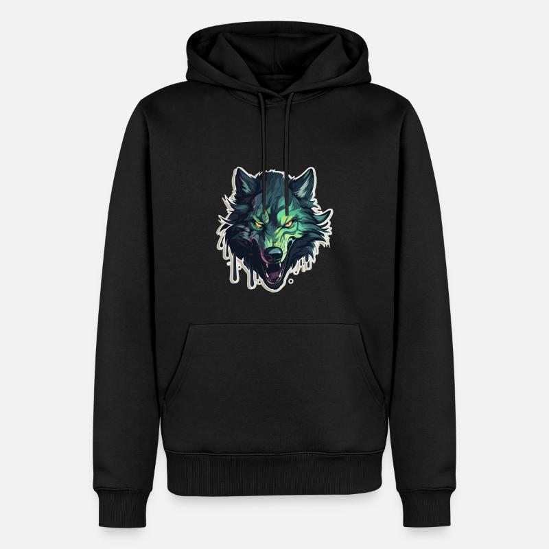 Loup - Illustration - Sweat à capuche Premium bio Homme - noir