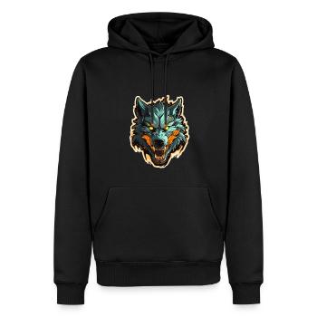 Wolf - Illustration - Männer Premium Bio Hoodie - Schwarz - Vorne - Nico (187cm)