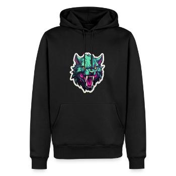 Loup - Illustration - Sweat à capuche Premium bio Homme - noir - Devant - Nico (187cm)