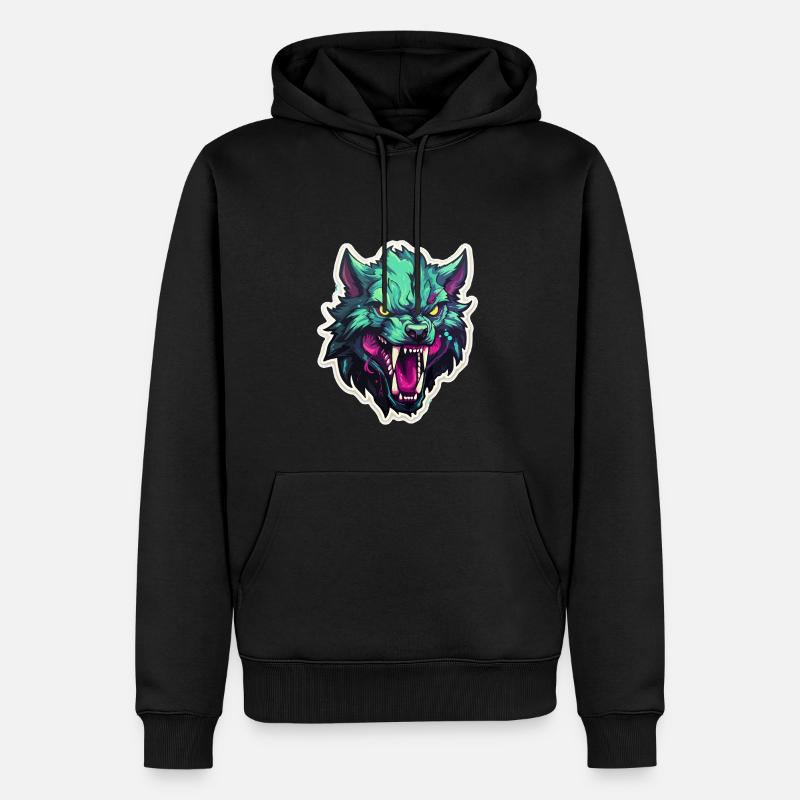 Wolf - Illustration - Männer Premium Bio Hoodie - Schwarz