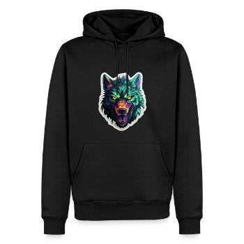 Wolf - Illustration - Männer Premium Bio Hoodie - Schwarz - Vorne - Nico (187cm)