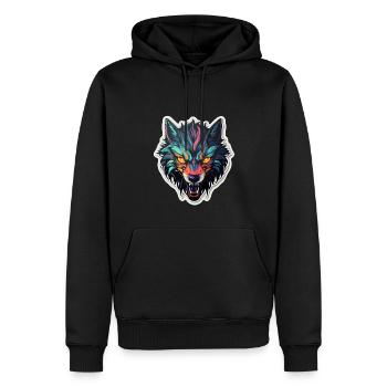 Wolf - Illustration - Männer Premium Bio Hoodie - Schwarz - Vorne - Nico (187cm)