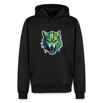Loup - Illustration - Sweat à capuche Premium bio Homme - noir - Devant - Nico (187cm)