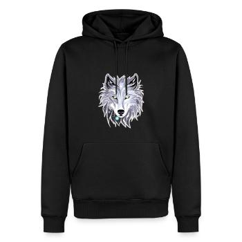 Wolf - Illustration - Männer Premium Bio Hoodie - Schwarz - Vorne - Nico (187cm)