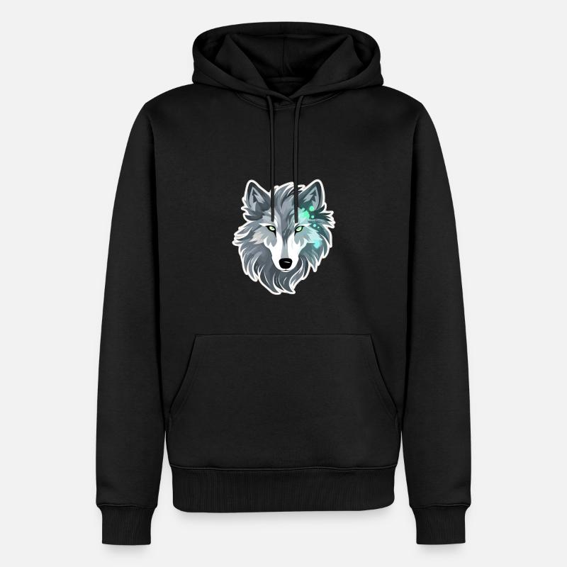 Loup - Illustration - Sweat à capuche Premium bio Homme - noir