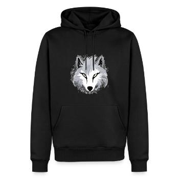 Wolf - Illustration - Männer Premium Bio Hoodie - Schwarz - Vorne - Nico (187cm)