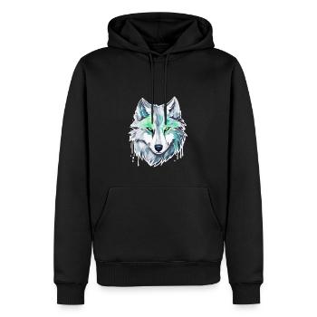 Loup - Illustration - Sweat à capuche Premium bio Homme - noir - Devant - Nico (187cm)