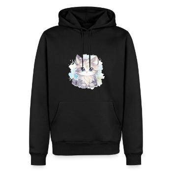 Chat - illustration - Sweat à capuche Premium bio Homme - noir - Devant - Nico (187cm)