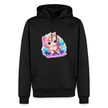 Chat - illustration - Sweat à capuche Premium bio Homme - noir - Devant - Nico (187cm)